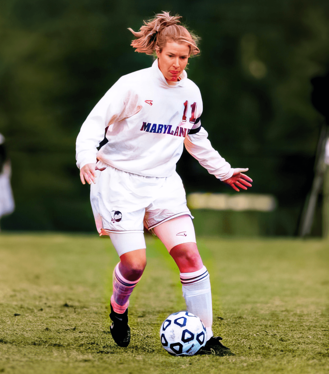 Erin Taylor Blount playing soccer for the University of Maryland